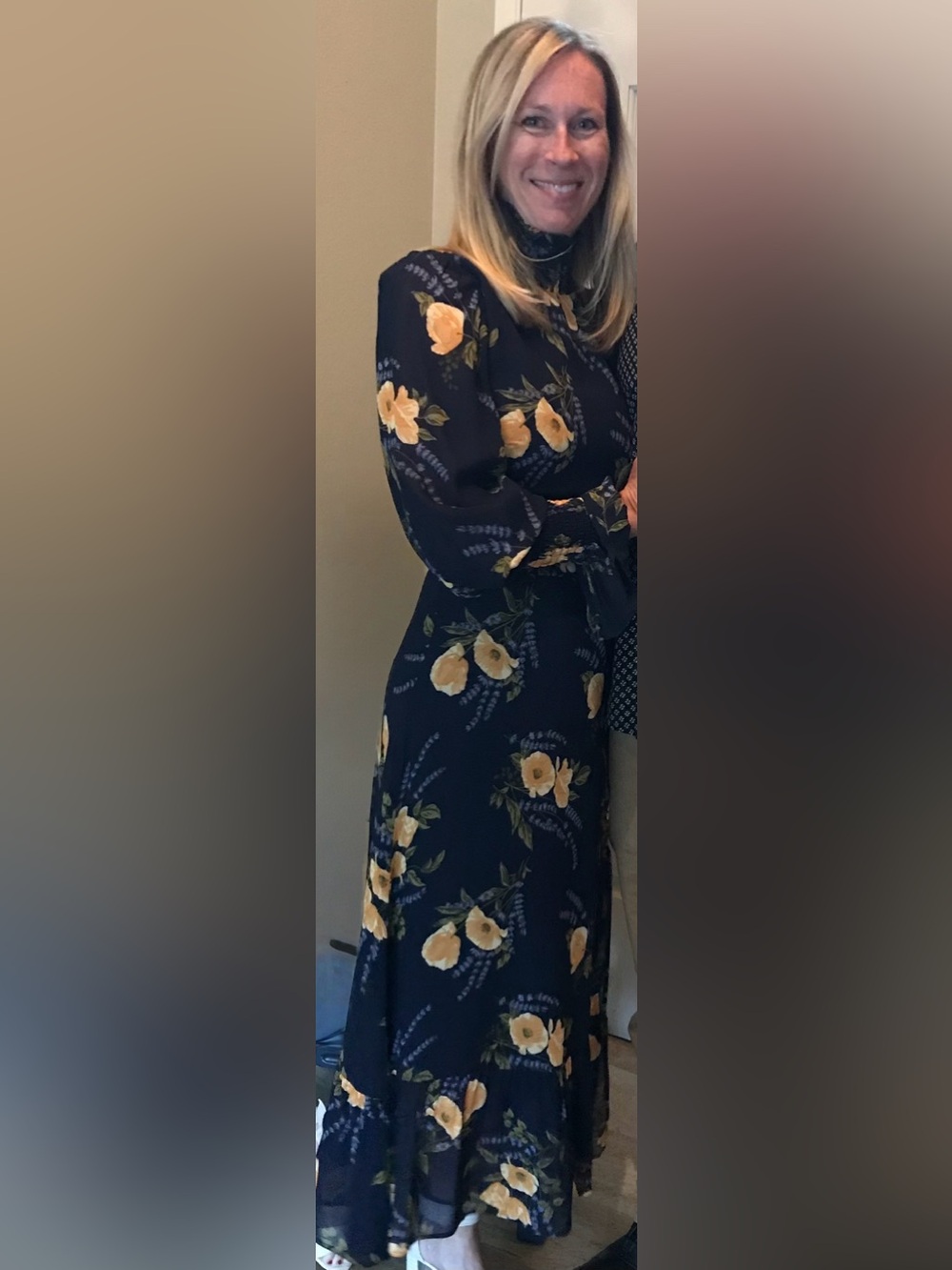 Reformation The Stevi Dres Dark Navy Floral Long-Sleeve Dress